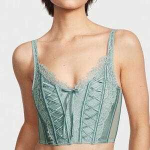 Victoria's Secret Dream Angels Unlined Lace-Up Corset Top in Sage Dust